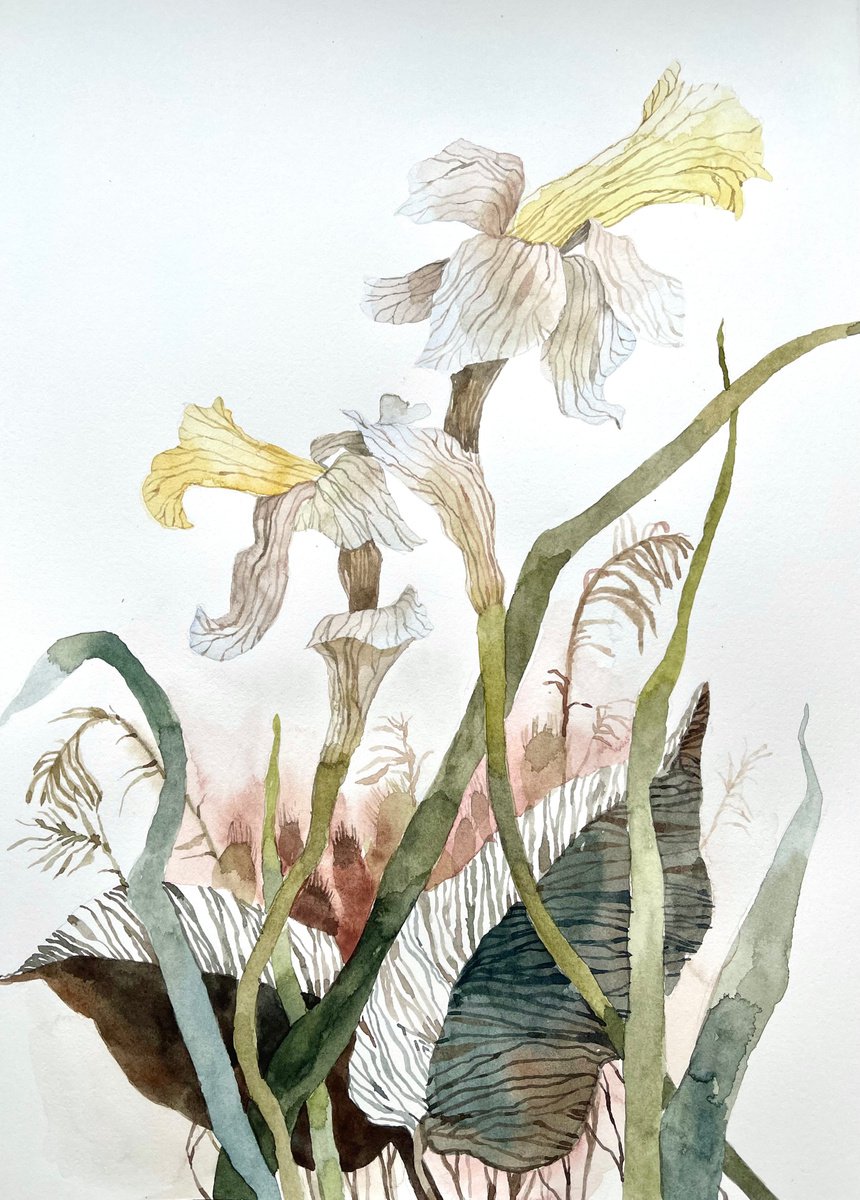 FLOWERS AND LEAVES 21x29 cm (2022) original watercolor art by Alisa Diakova