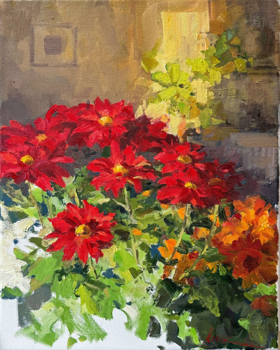 Impressionistic Botanical Oil Painting By Nataliia Nosyk, 16 X 20", Sunlit Blooms, Original Artwork
