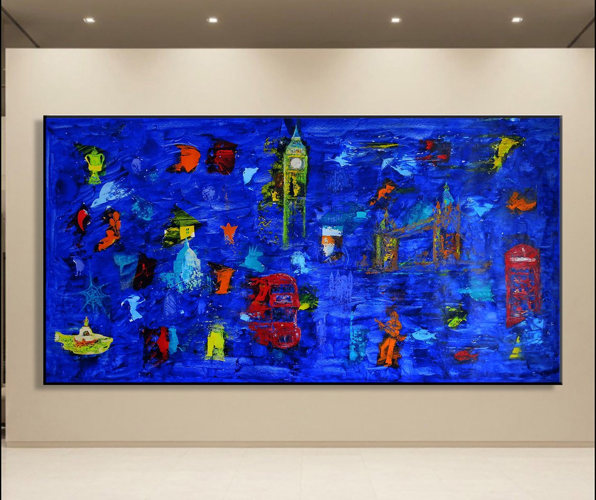 Abstract Cityscapes Acrylic Painting By Denys Kuvaiev, 82 X 41, Queen