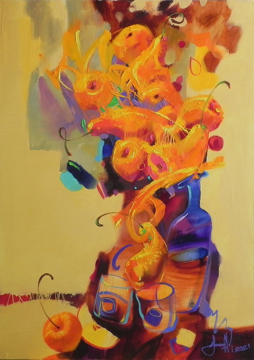 Organic Still Life Oil Painting By Mykhailo Novikov, 20 X 28", "Pear Mix", Original Artwork