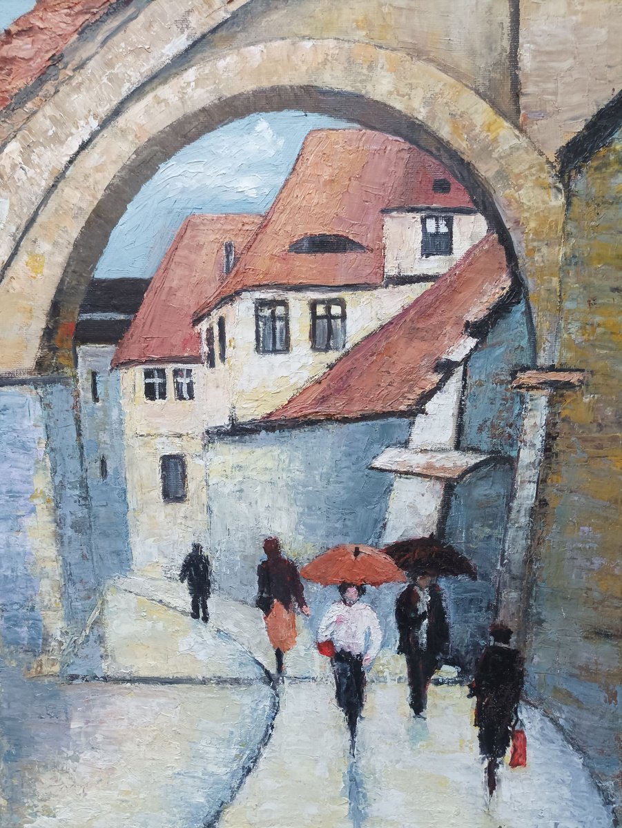 Impressionistic Cityscapes Oil Painting By Maria Karalyos, 12 X 16", Sibiu Street, Original Artwork