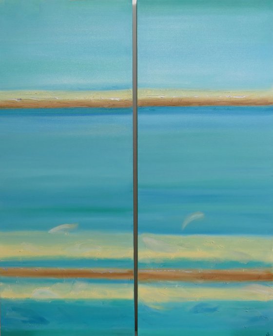 Turquoise and beige Abstract (Diptych)