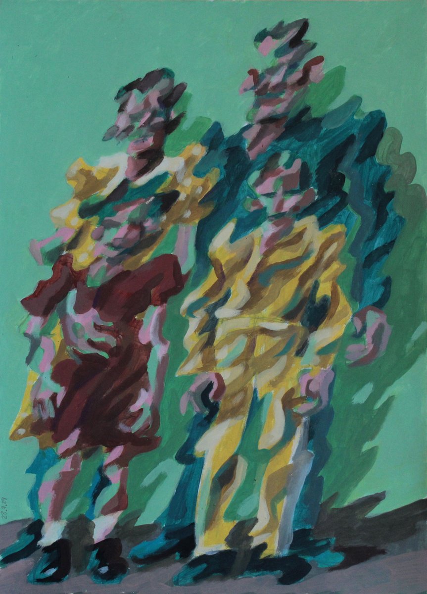 Expressive Portrait Acrylic Painting By Martin Singer, 12 X 16", Family Portrait #22, Original Artwork