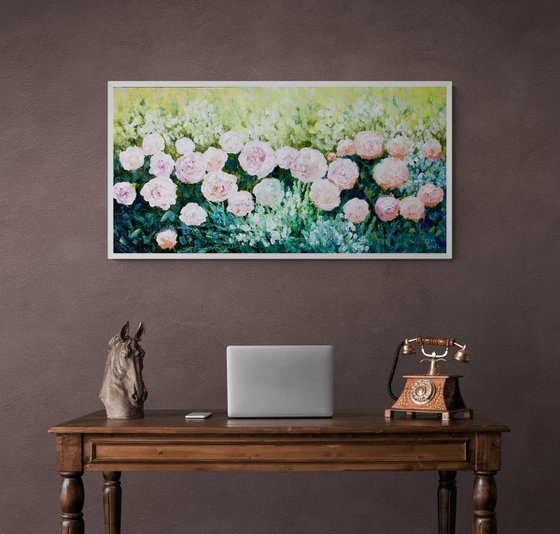 royal delicate pink roses impressionist  painting