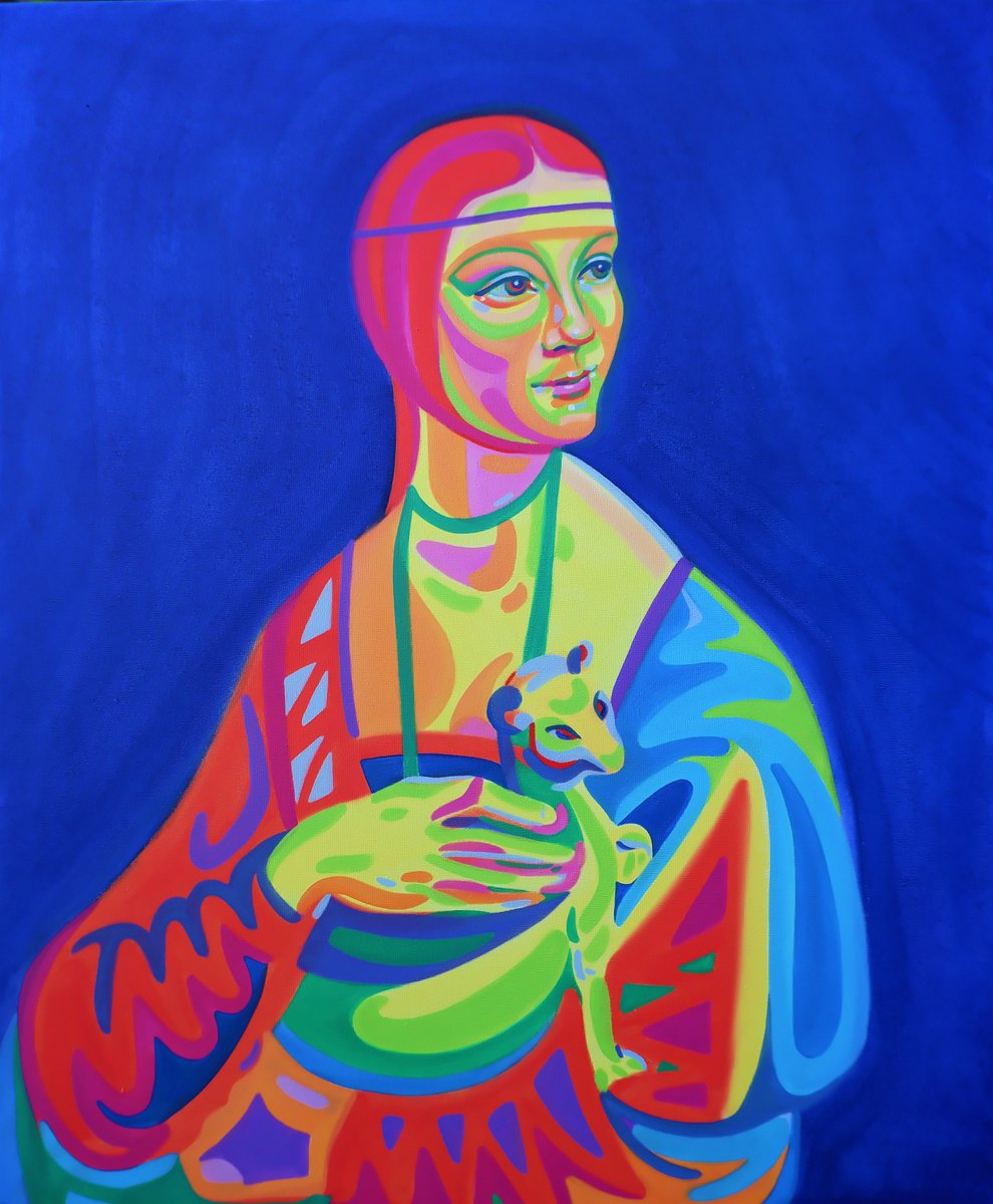 Impressionistic Portrait Oil Painting By Van Lanigh, 20 X 24", Lady With An Ermine, Original Artwork