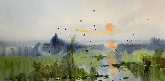 Sold Watercolor “Summer freshness. Danube Delta” perfect gift