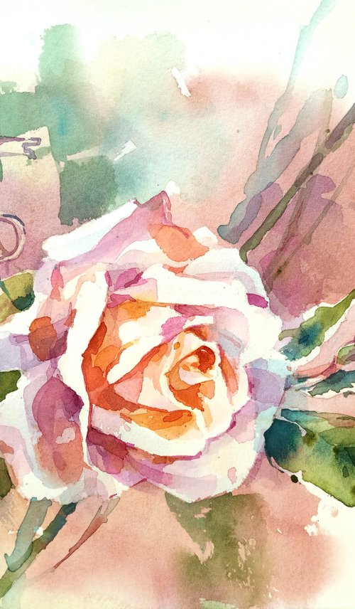 Original watercolor painting "Rose. The romance of the garden" by Ksenia Selianko