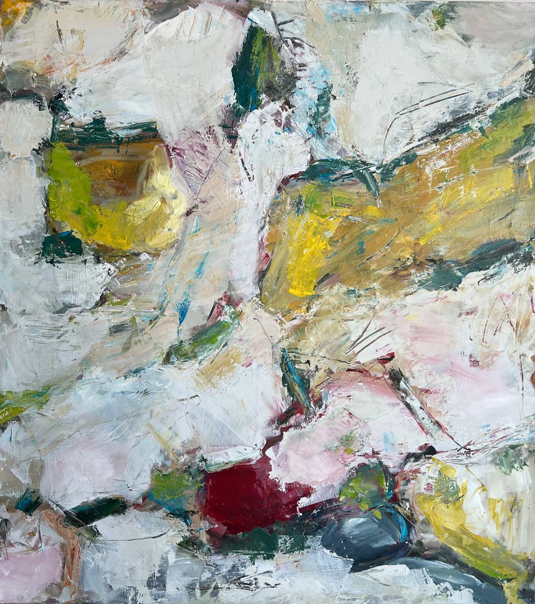 Abstract Acrylic Painting By Egle Kurlianskaite, 35 X 39, Mint Candy Flavor, Original Artwork