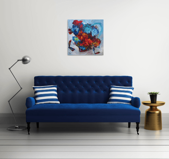 Le jardin d'Amour - free shipping - square painting -semi abstract - palette knife - contemporary
