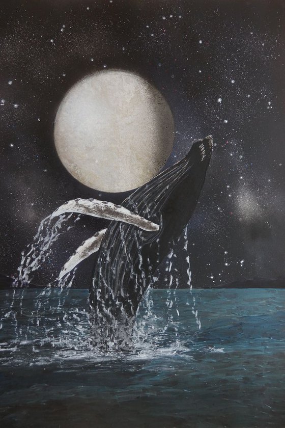 Humpback Whale Breaching in the Moonlight