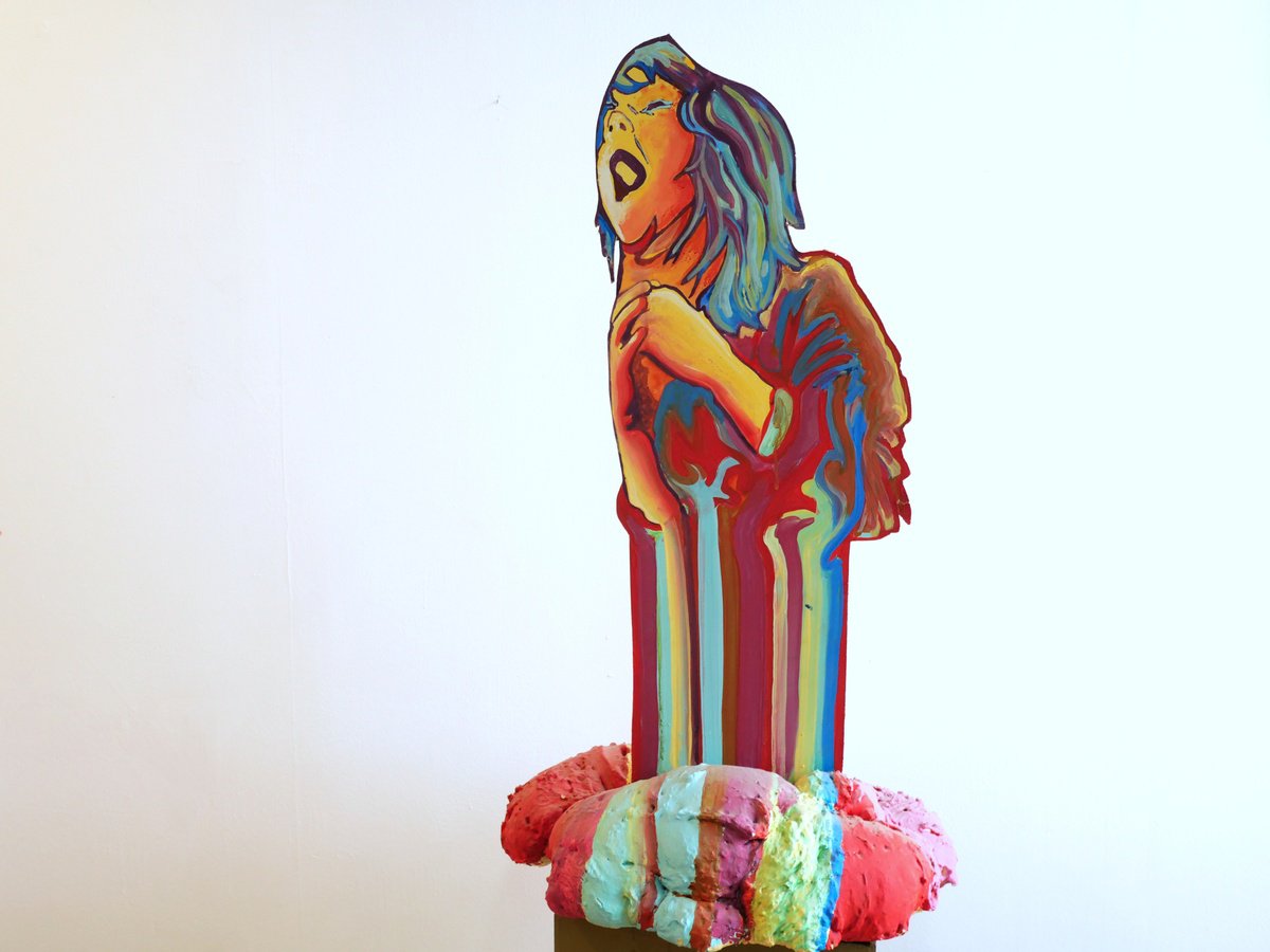 Urban And Pop Portrait Sculpture By Jessica Moritz, 23 X 39, Live Spectrum Figure Two Euphoria, Original Artwork