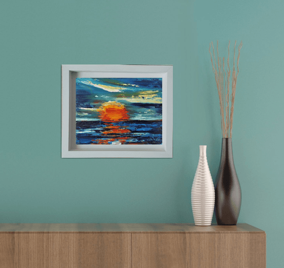 Red Moon Rises Again - semi abstract seascape