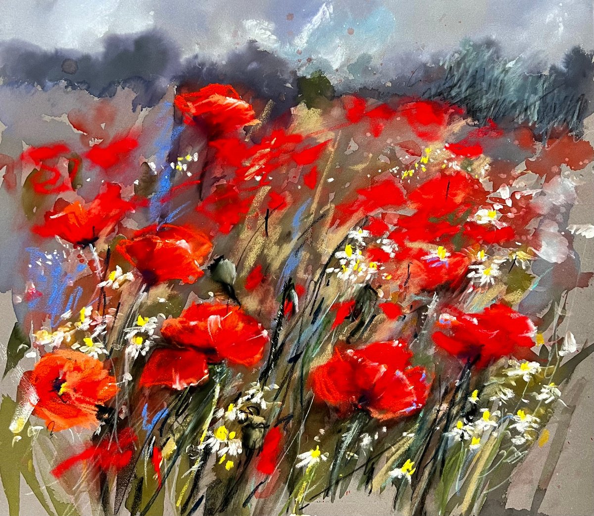 Red Poppies en Plein Air by Yana Ivannikova