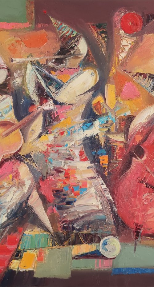 Jazz band (90x70cm, oil/canvas, abstract art, ready to hang) by Hayk Miqayelyan