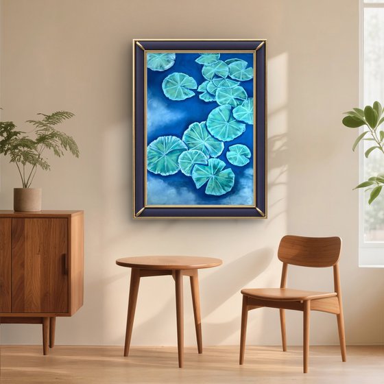 Water lilies on the water Pastel