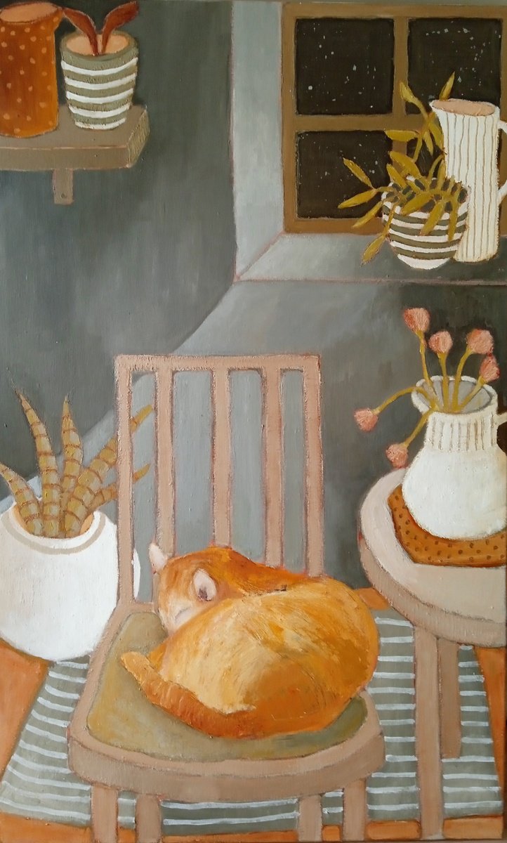 Naive Animal Acrylic Painting By Fiona Philipps, 24 X 38, On A Starry Night....., Original Artwork