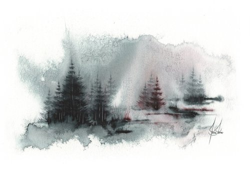 Places XXXIV - Watercolor Pine Forest by ieva Janu