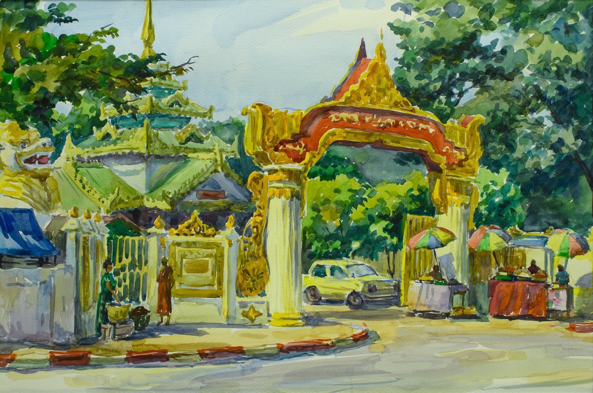 HD26320060 Burma. Yangon. Budhist temple entrance by Hanna Davydchenko