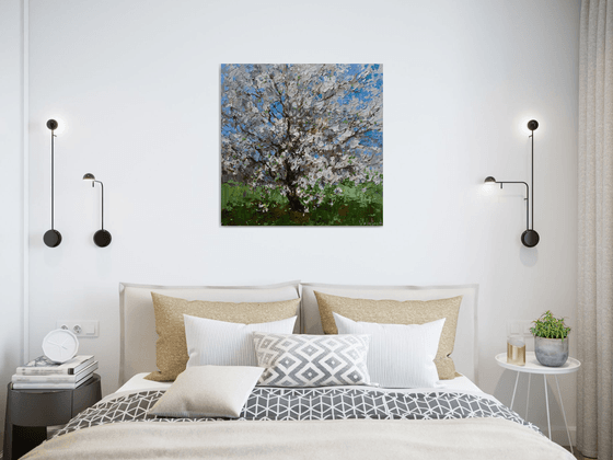 Flowering cherry tree - Original oil painting