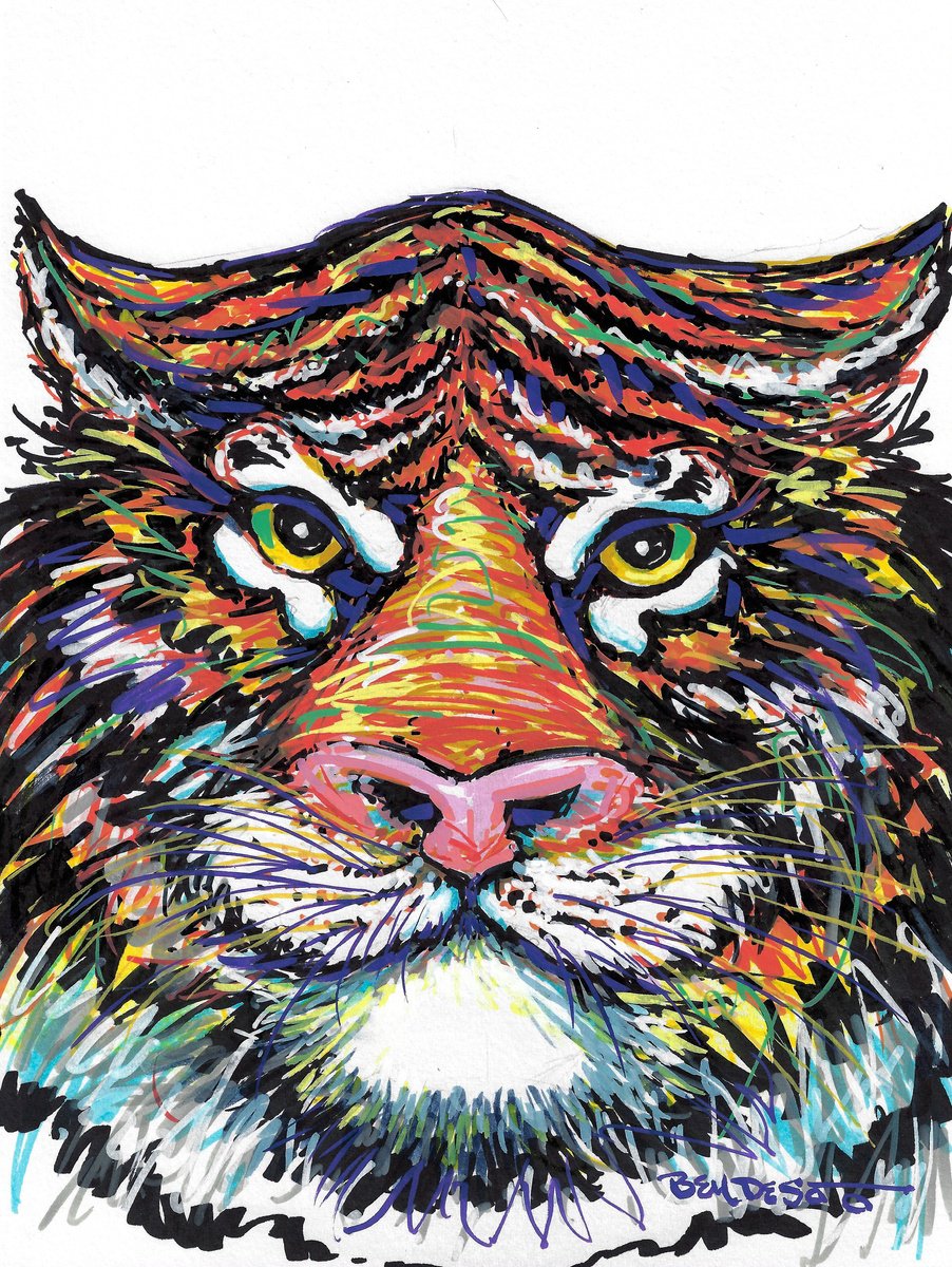 Animal Acrylic Painting By Ben De Soto, 9 X 12, Tiger, Original Artwork