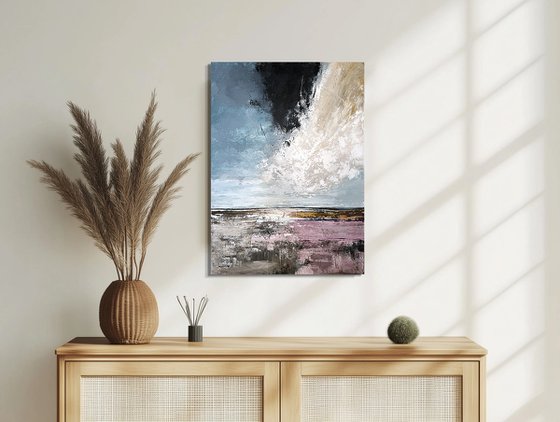 Blush Terrain – Blue Pink Abstract Landscape