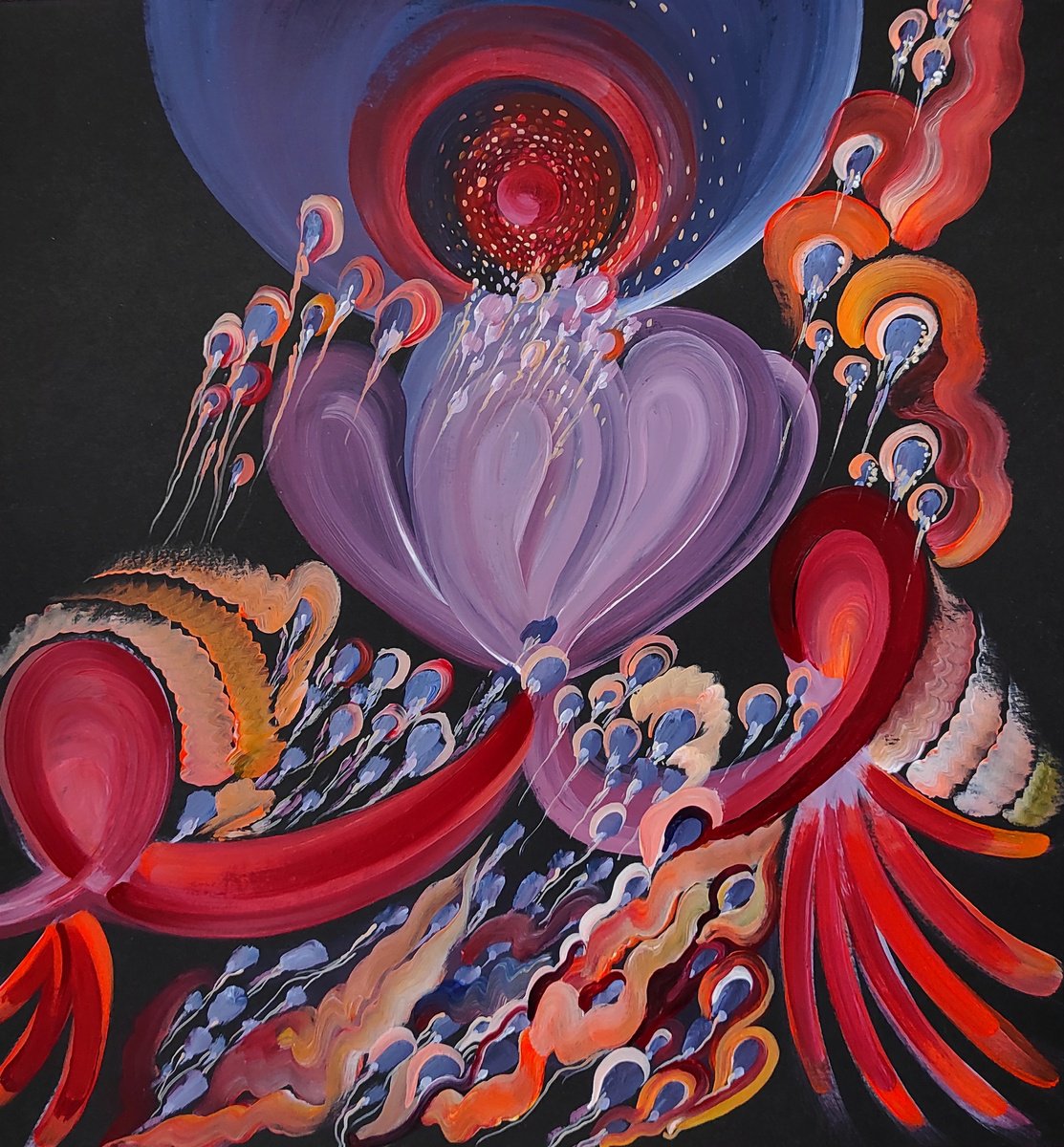 Surrealistic Abstract Acrylic Painting By Tetiana Borys, 12 X 12", Find Your Blooming, Original Artwork