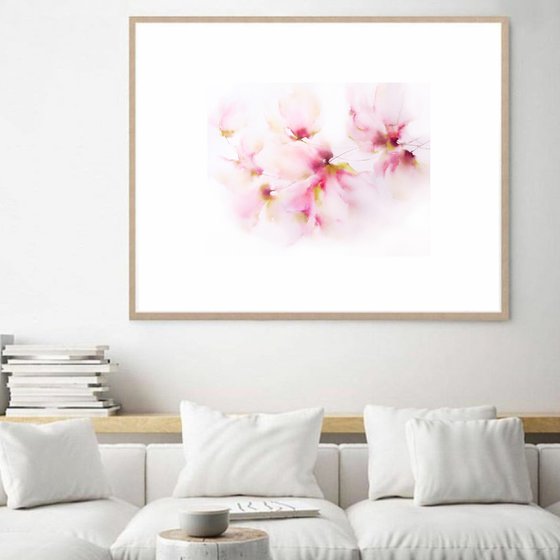 Romantic floral art, watercolor delicate flowers Lightness