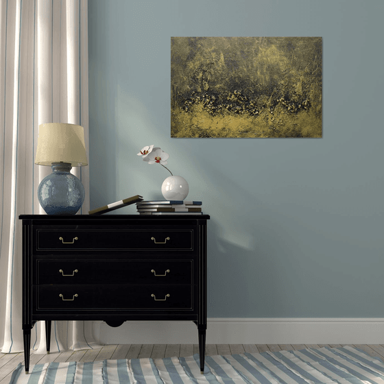 Large Abstract Textured Painting Black and Gold. Modern Art with Heavy Texture. Abstract Landscape Contemporary Artwork for Livingroom or Bedroom