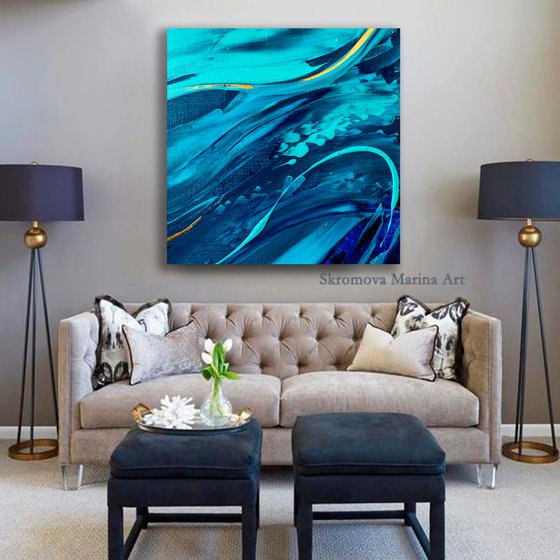 INVISIBLE MASTERS OF THE SEA WAVES - Abstraction. Modern. Sea waves. Turquoise. Ocean. Smooth lines. Soothing.