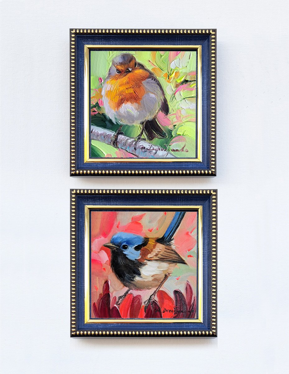 Robin Fairywren By Nataly Derevyanko, 5 X 5, Artwork For Sale On Artfinder