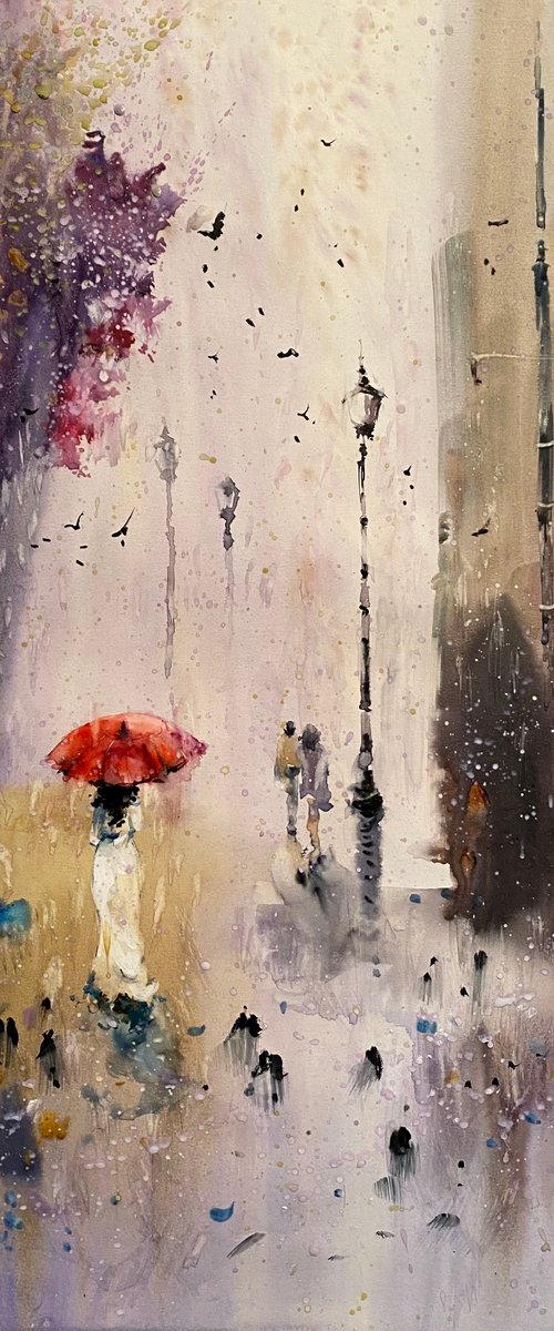Sold Watercolor “Rain of blooming flowers. Spring” perfect gift by Iulia Carchelan