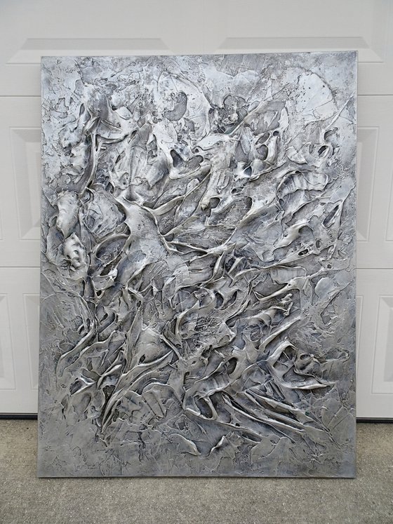 SILVER FANTASY. Abstract Textured Painting