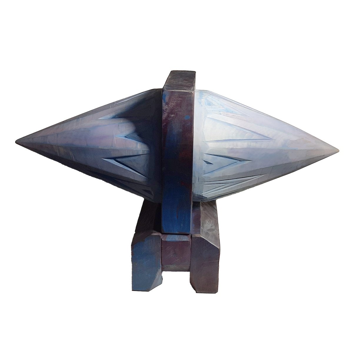 Geometric Abstract Wood Sculpture By George Troyanov, 20 X 12, Aquamarine, Original Artwork
