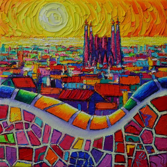 BARCELONA ABSTRACT CITYSCAPE 17 textural impressionist impasto palette knife oil painting by Ana Maria Edulescu
