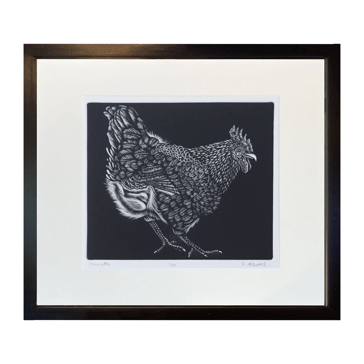 HEN PRINT - Mezzotint by Francis Allwood