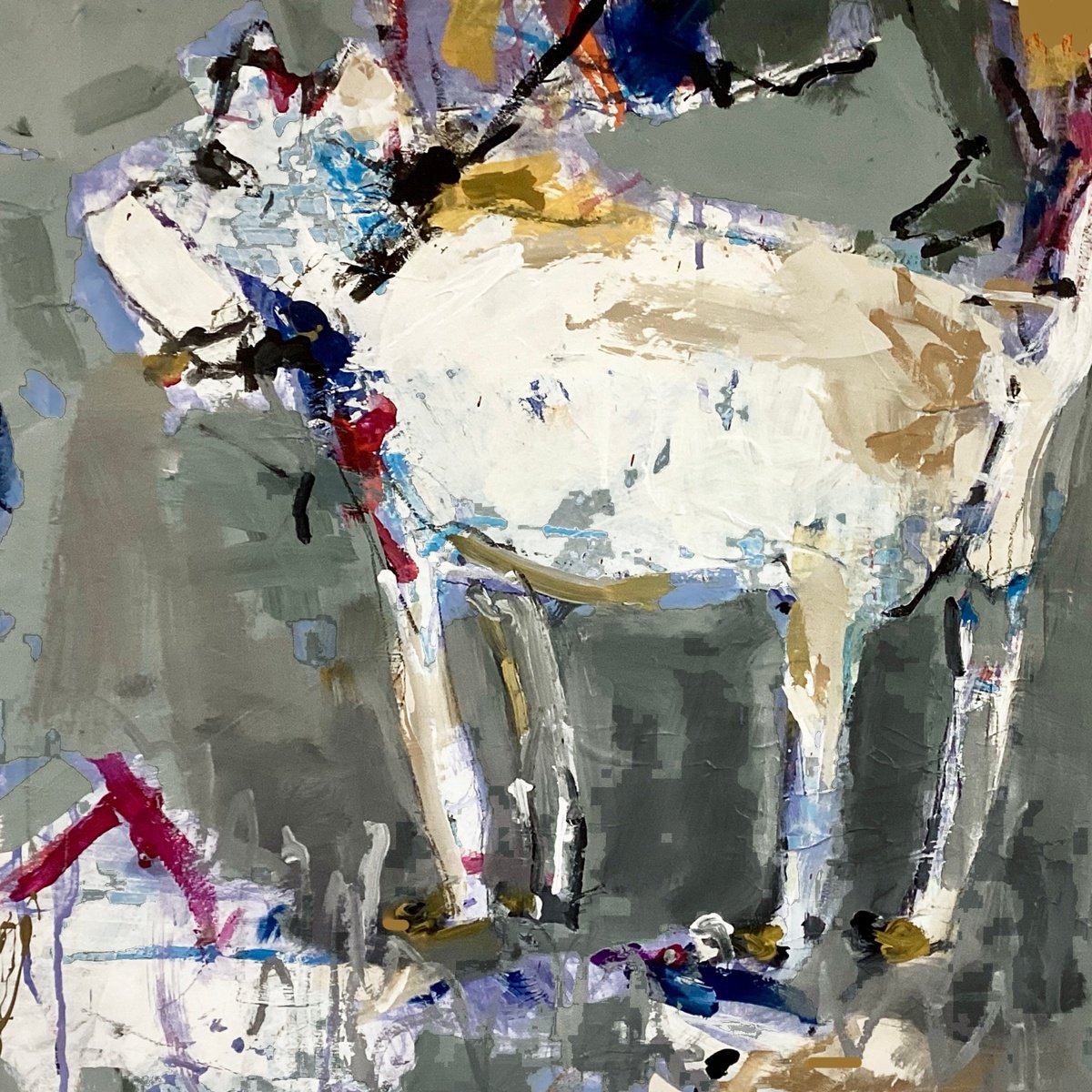 Impressionistic Animal Painting By Irene Wilkes, 20 X 20, Walking The Dog, Original Artwork