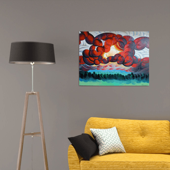 Sunset (90x70cm, cubism, oil painting)