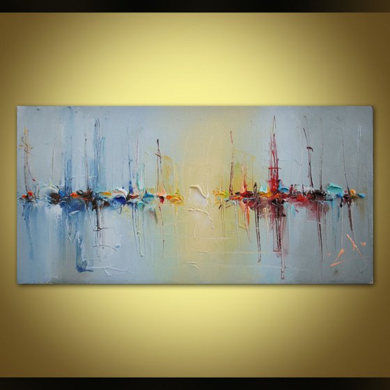 Sea charts 5, Palette knife oil painting, free shipping