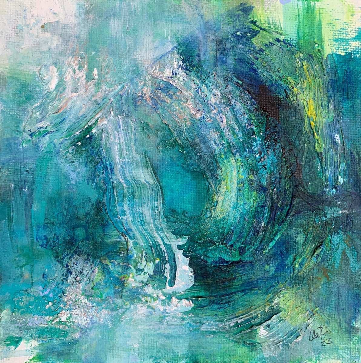 Organic Abstract Painting By Katja Wittmer, 8 X 8", Aqua Iii, Original Artwork