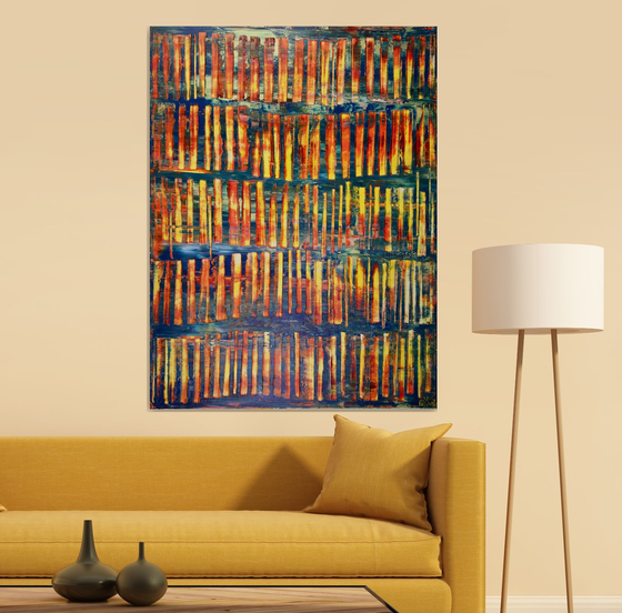 Metallic spectra and light intrusions | Fiery abstract painting