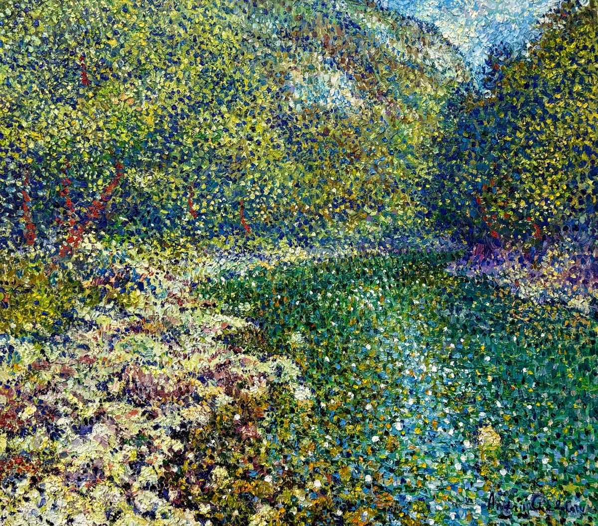 Impressionistic Landscape Oil Painting By Andrii Chebotaru, 33 X 30, River Of Secrets, Original Artwork