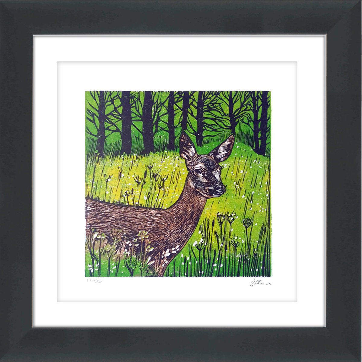 Illustrative Animal Linocut By Carolynne Coulson, 12 X 12, My Deerest, Original Artwork