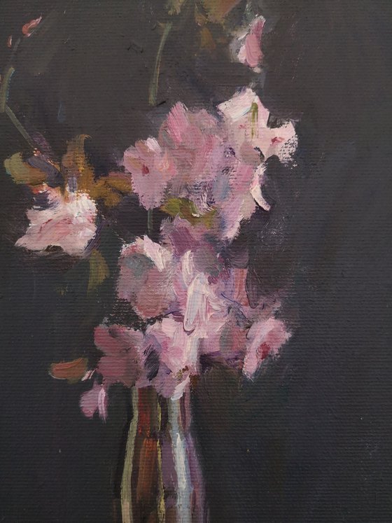 Cartridge case. Apple flowers.