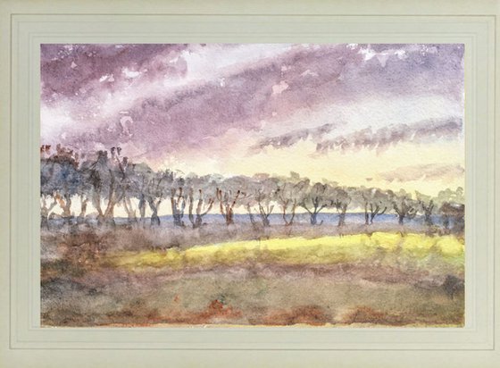 Line of  Autumn Trees, an original watercolour painting.