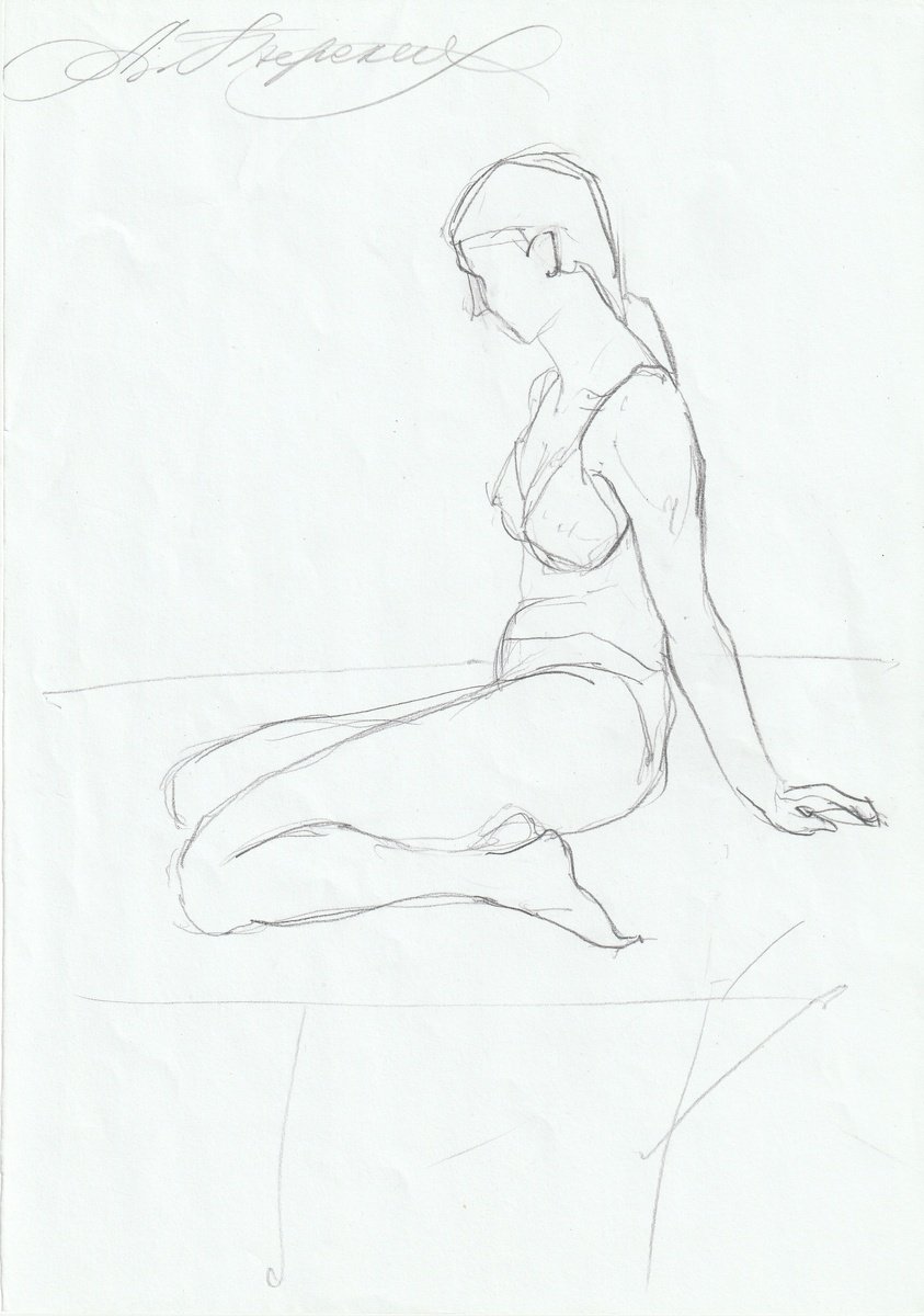 Portrait Pencil Drawing By Anastasia Terskih, 8 X 12, Nude, Original Artwork