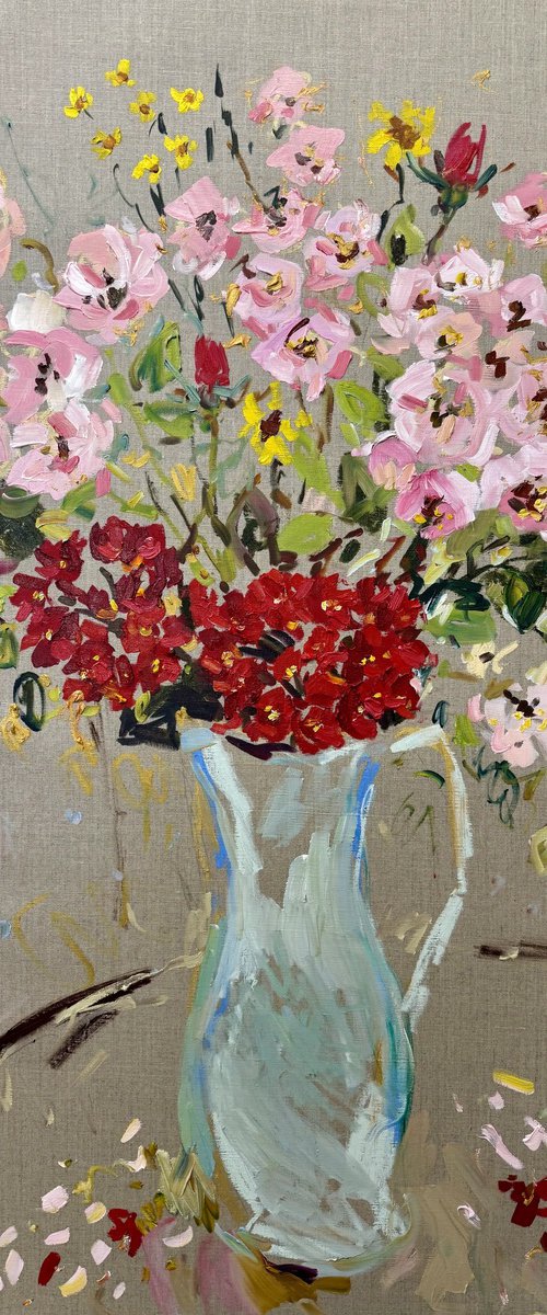 Summer flowers in a jug by Lilia Orlova-Holmes