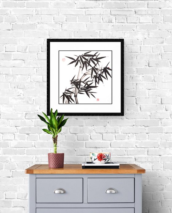 Two Bamboos with a Red Ladybug