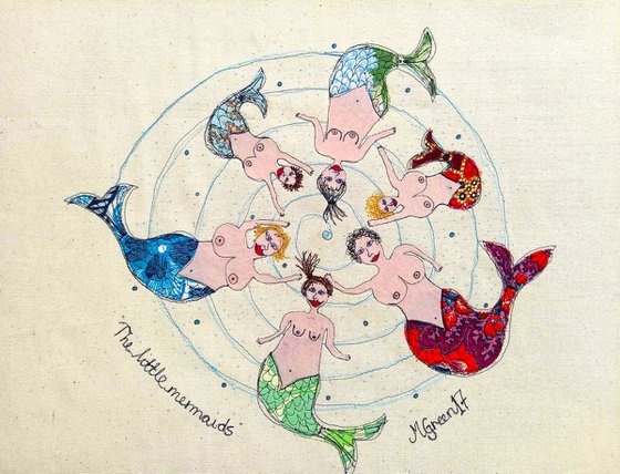 The Little Mermaids - Textile Collage