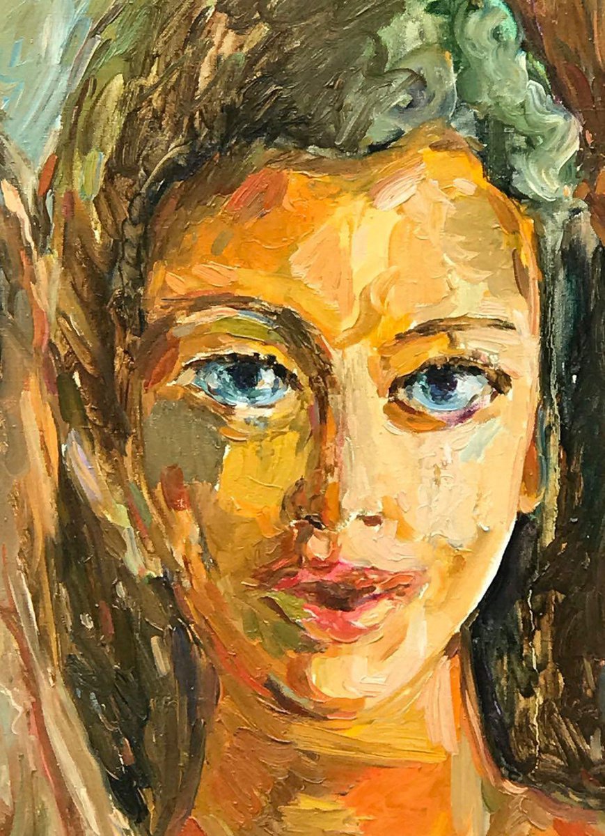 GIRL WITH BLUE EYES - beautiful female portrait - small size - love 80 x 60 cm by Karakhan