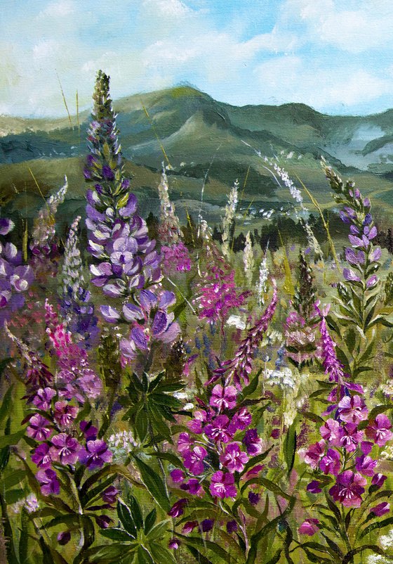 "SUMMER IN THE CARPATHIAN MOUNTAINS" original oil painting on canvas